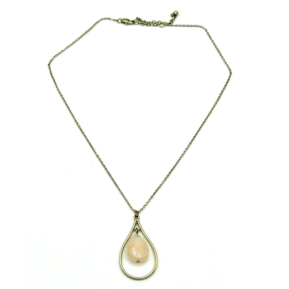 Vintage Floating Faceted Rose Quartz Teardrop Pendant Necklace Gold Tone 21"